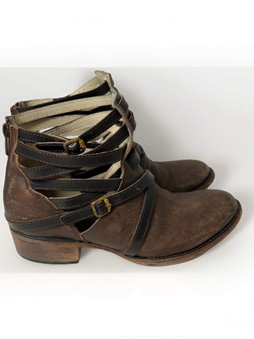 Freebird by Steven Stair Brown Distressed Leather Ankle Booties Boho Hippie Sz 8 - Picture 3 of 9